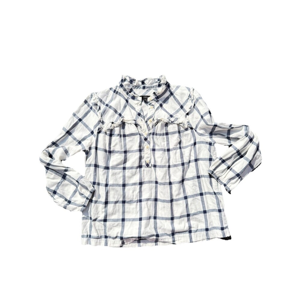 Jcrew Black Label Medium Flannel Blouse Navy White - Picture 1 of 8